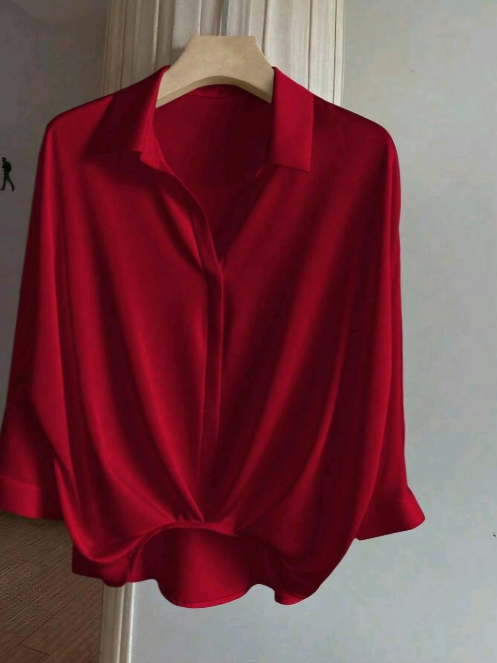Elegant Red Women's Button-Front Blouse